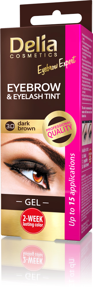 DELIA COSMETICS Eyebrow Expert gelová barva na obočí a řasy tmavě hnědá 15ml
