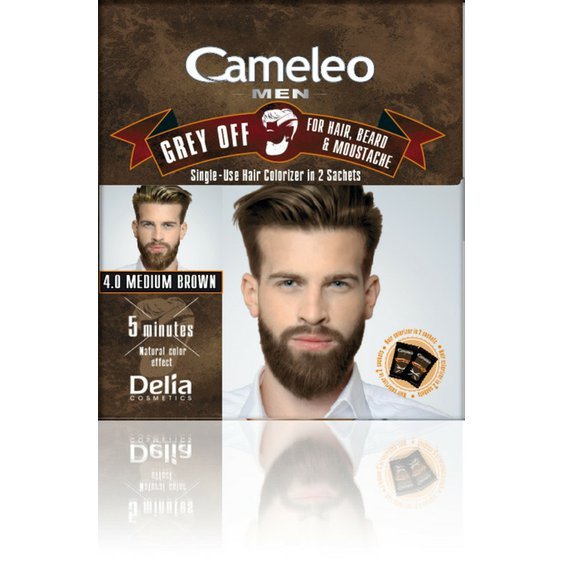 Cameleo Men Grey off barva na vlasy vousy a knír 4.0 Medium Brown 2x15ml 89124