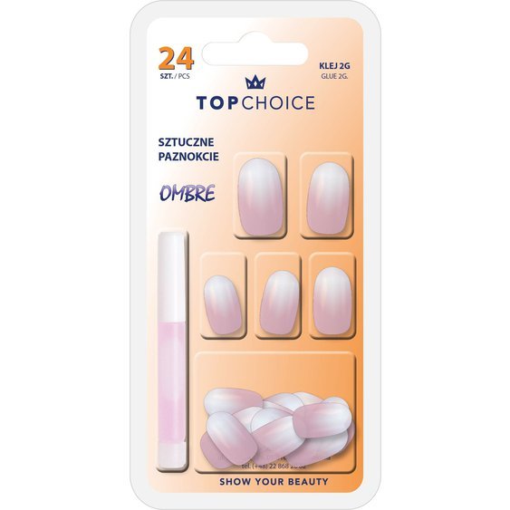 Top Choice Uměle nalepovací nehty OMBRE 24ks +2g pink lepidlo  95380 78019
