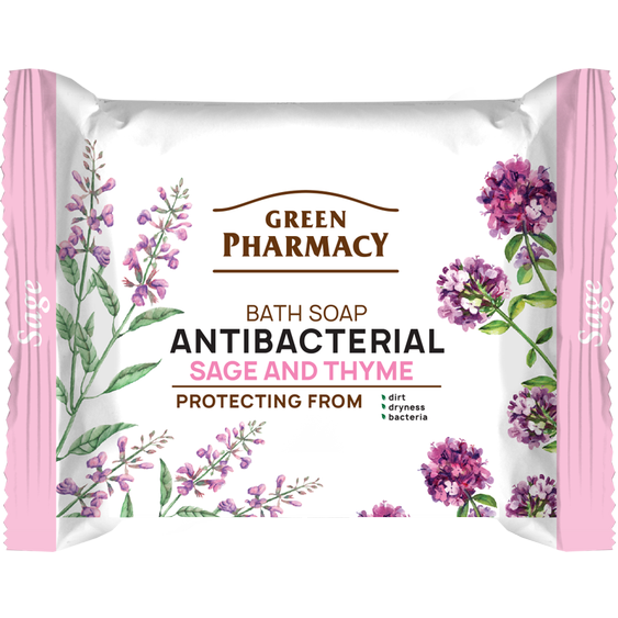 ​Green Pharmacy Tuhé mýdlo s antibakteriálním účinkem Šalvěj a Tymián 100g 96721